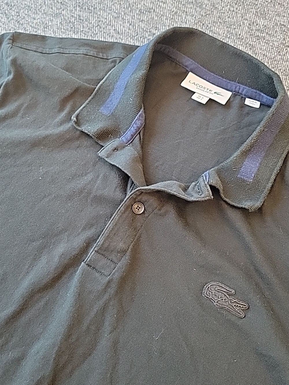 Lacoste Polo Shirt Mens US Large FR 5 Regular Fit Black Cotton Pique Golf Preppy